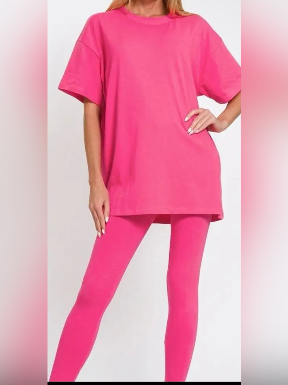 Zenana Cozy Two-Piece Tee & Legging Set - Bright Pink
